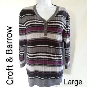 Croft & Barrow Cotton Cable Stripe Henley Sweater